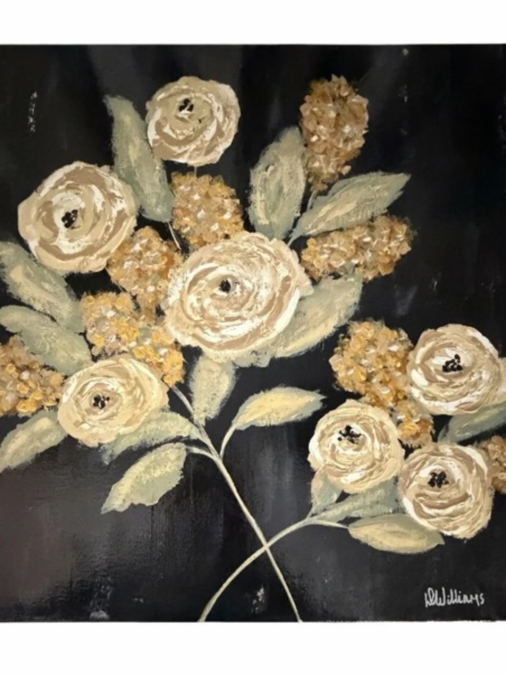 Original Artwork Acrylic’s On Canvas Textured Cream and Gold Florals 20x20"
